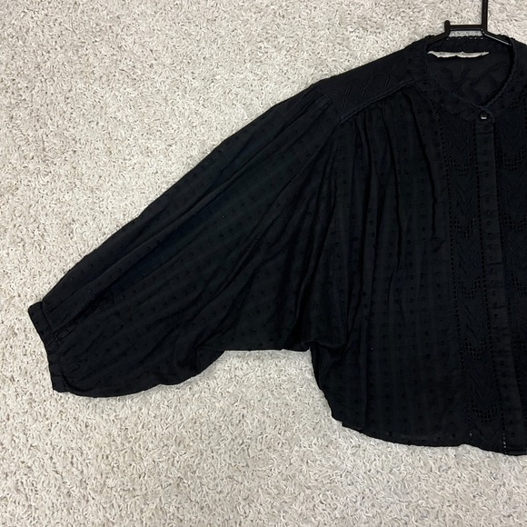 Zara Blouse Top‎ Womens Medium Black Boho Relaxed Festival Embroidered Cropped - Picture 4 of 8